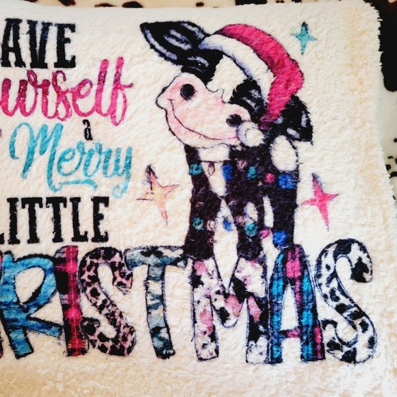 Merry Little Christmas Cow Throw Blanket - Picture 4 of 6